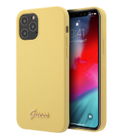 Силиконовый чехол-накладка для iPhone 12 Pro Max (6.7) Guess Liquid silicone Gold metal logo Hard, Yellow (GUHCP12LLSLMGYE)