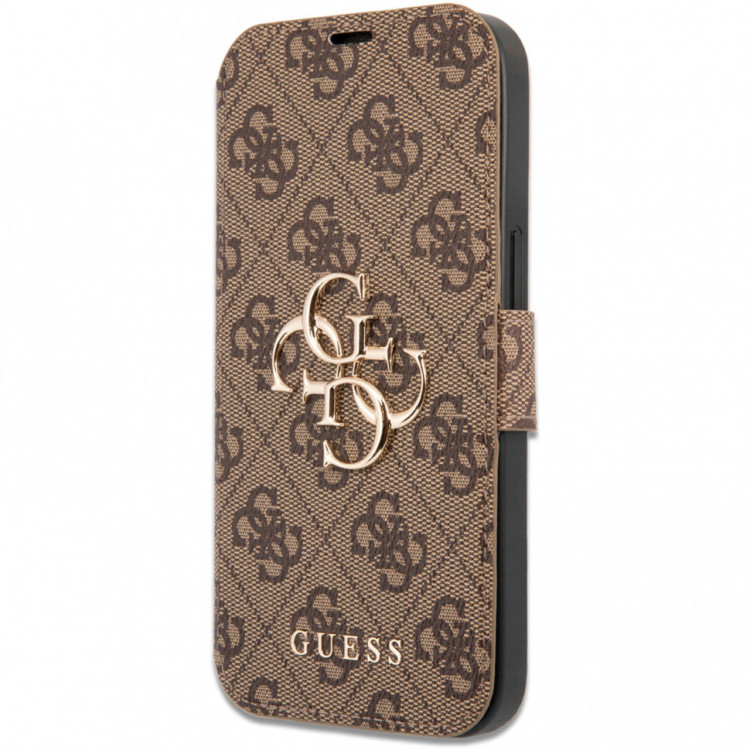 Чехол для iPhone 13 Pro Max Guess PU 4G Big metal logo Booktype Brown (GUBKP13X4GMGBR)