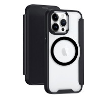 Чехол книжка для iPhone 16 Pro MagSafe RFID с прозрачной панелью и разъемами под карточки