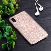 Гелевый чехол с блестками для iPhone X / XS Glitter Powder (Pink)