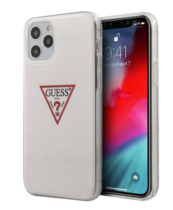 Чехол-накладка для iPhone 12 / 12 Pro (6.1) Guess Shiny Triangle logo Hard PC/TPU, White (GUHCP12MPCUCTLWH)