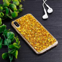 Гелевый чехол с блестками для iPhone X / XS Glitter Powder (Gold)