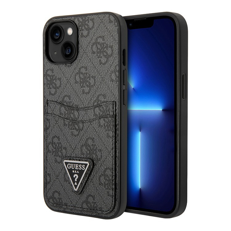 Чехол для iPhone 14 Guess PU 4G Double cardslot w Metal triangle logo Hard Black (GUHCP14SP4TPK)