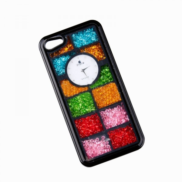 Чехол накладка со стразами для iPhone 5/5S Swarovski с часами Watch (черная)