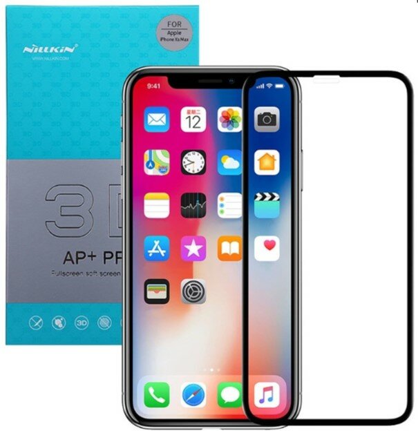 Защитное стекло для iPhone XS Max Nillkin 3D AP+PRO 0.23 мм Silicone frame Black