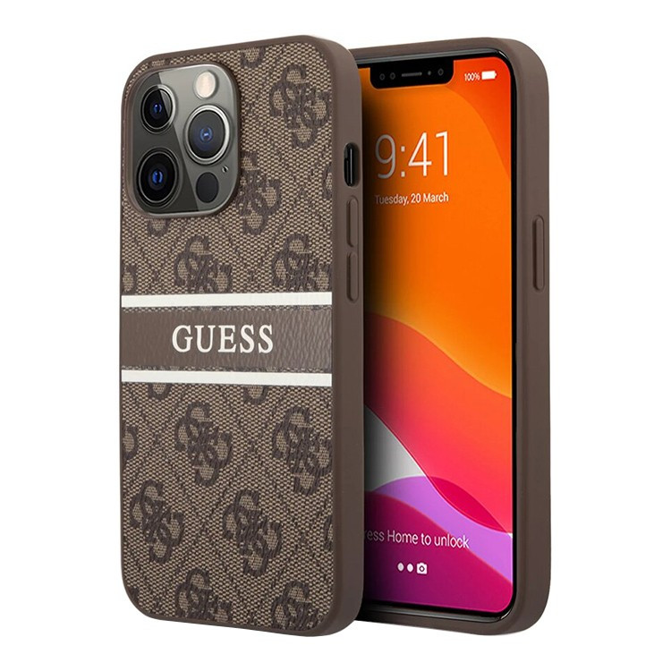 Чехол для iPhone 13 Pro Max Guess PU 4G Stripe printed logo Hard Brown (GUHCP13X4GDBR)