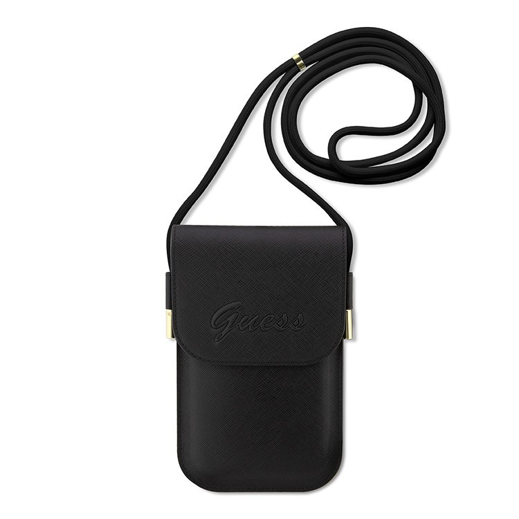 Сумка для смартфонов Guess Wallet Phone Bag Saffiano Script logo with Cord Black