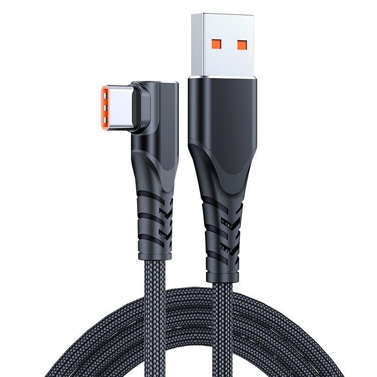 Игровой USB - Type-C кабель 6A 66W с угловым USB-C разъемом, 2 метра