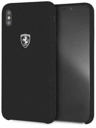 Силиконовый чехол Ferrari для iPhone X/XS Silicone rubber Silver logo Hard, Black (FEOSIHCPXBK)