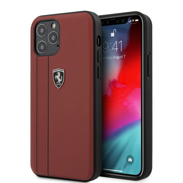 Чехол-накладка Ferrari для iPhone 12/12 Pro (6.1) Off-Track Genuine Leather Stitched Stipe Hard Red (FEODIHCP12MRE)