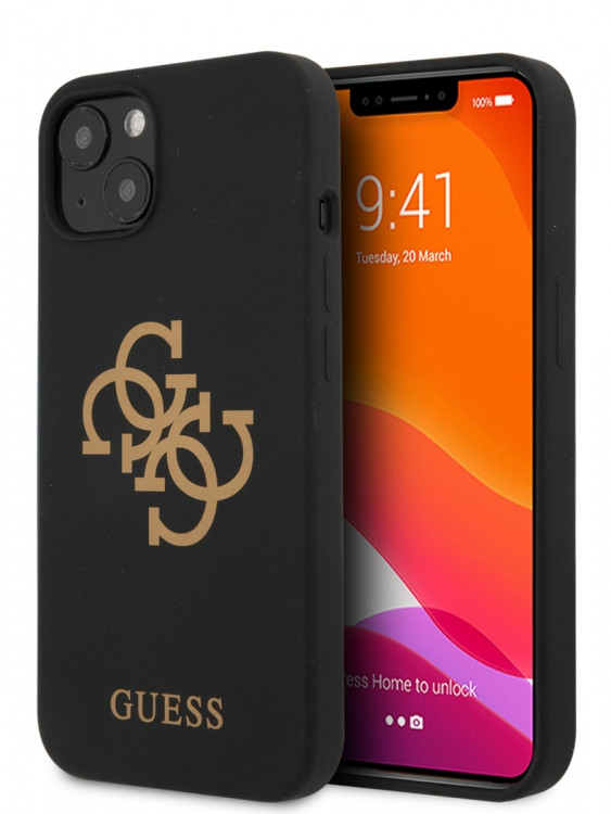 Чехол для iPhone 13 mini Guess Liquid silicone 4G Big logo Hard Black (GUHCP13SLS4GGBK)