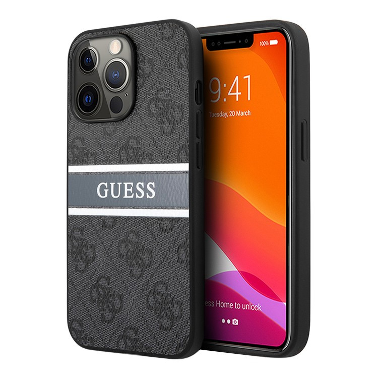 Чехол для iPhone 13 Pro Max Guess PU 4G Stripe printed logo Hard Grey (GUHCP13X4GDGR)