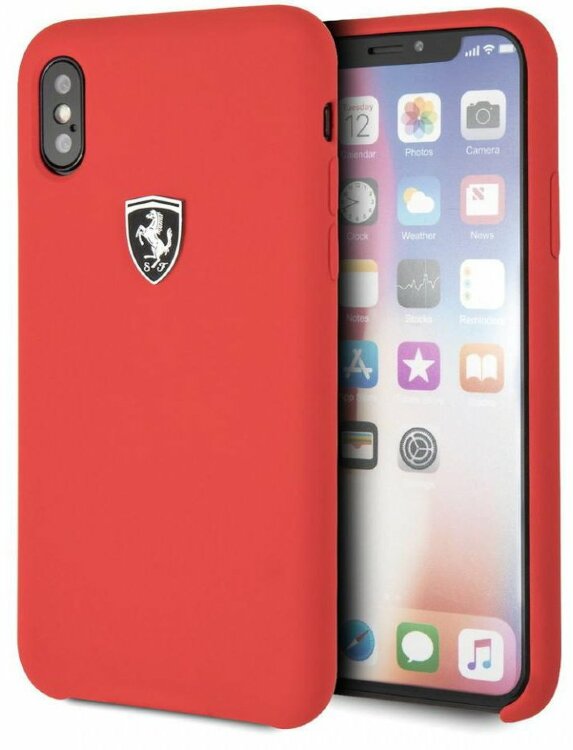 Силиконовый чехол Ferrari для iPhone X/XS Silicone rubber Silver logo Hard, Red (FEOSIHCPXRE)