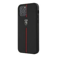 Чехол-накладка Ferrari для iPhone 12/12 Pro (6.1) Off-Track Genuine Leather/Nylon Stripe Hard Black (FEOMSHCP12MBK)