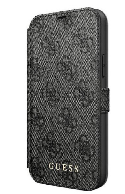 Чехол-книжка для iPhone 12 / 12 Pro (6.1) Guess 4G collection Booktype PU, Grey/Black (GUFLBKSP12M4GG)