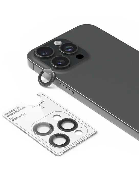 Защитное стекло для камеры iPhone 15 Pro Max BlueO Camera Lens PVD stainless steel 3 шт. Black