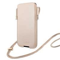 Чехол для смартфонов Guess Pouch PU Saffiano with metal logo Gold