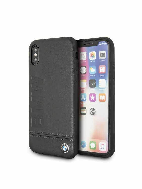 Кожаный чехол-накладка для iPhone X/XS BMW Signature Logo Imprint Hard Leather Black (BMHCPXLLSB)