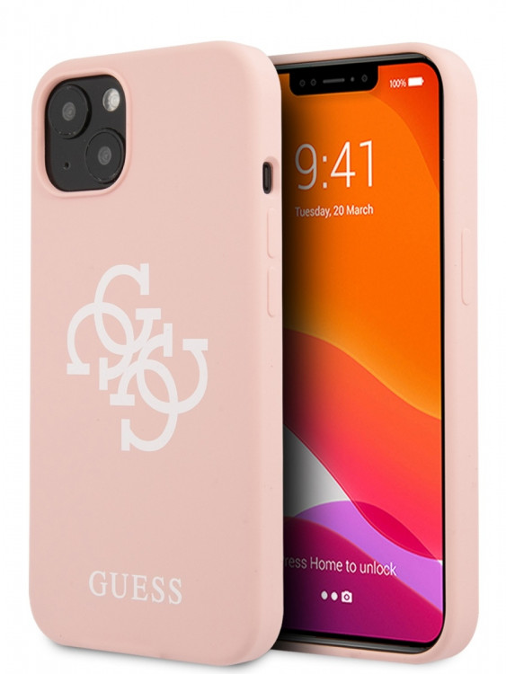 Чехол для iPhone 13 mini Guess Liquid silicone 4G Big logo Hard Pink (GUHCP13SLS4GWPI)
