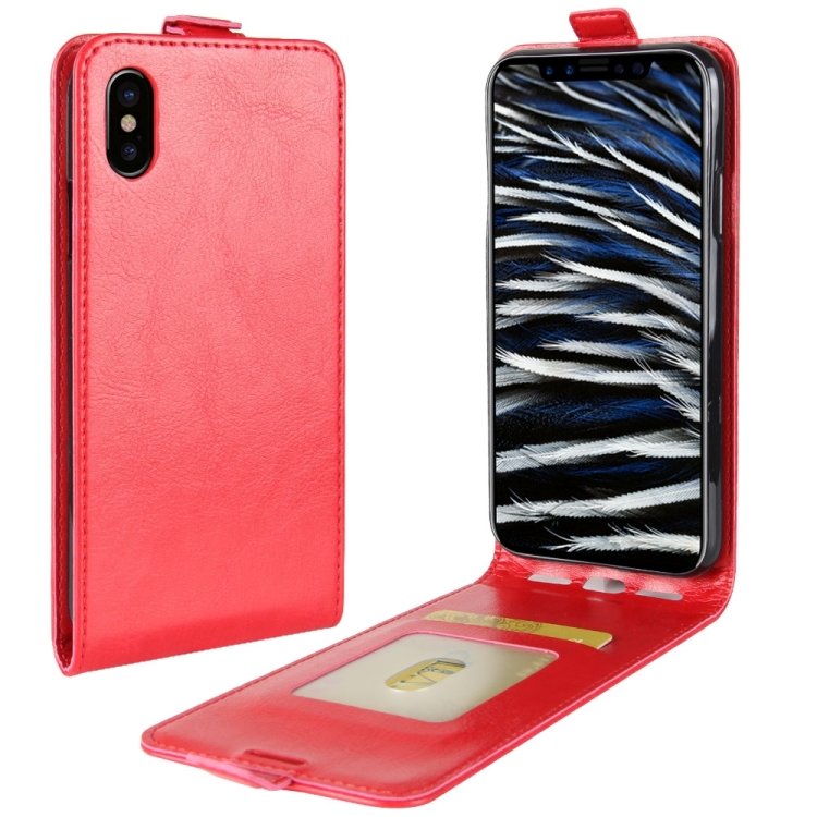 Кожаный чехол для iPhone X / XS с вертикальным флипом Crazy Horse Flip Case с разъемом для карточек (Red)