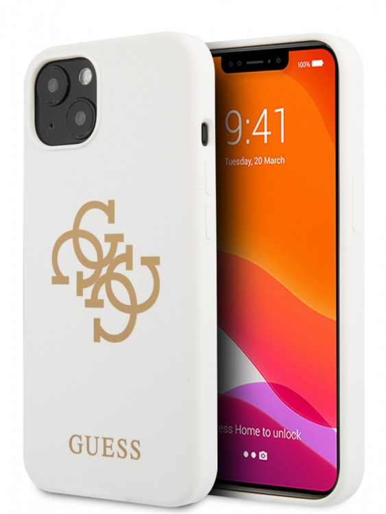 Чехол для iPhone 13 mini Guess Liquid silicone 4G Big logo Hard White (GUHCP13SLS4GGWH)