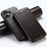 Кожаный чехол книжка Suteni для iPhone 16 Plus с Magsafe с разъемами для карточек (Brown)