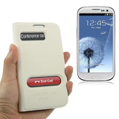 Кожаный чехол-книжка для Samsung Galaxy S3 / i9300 с двумя окошками для дисплея Call ID (белый)