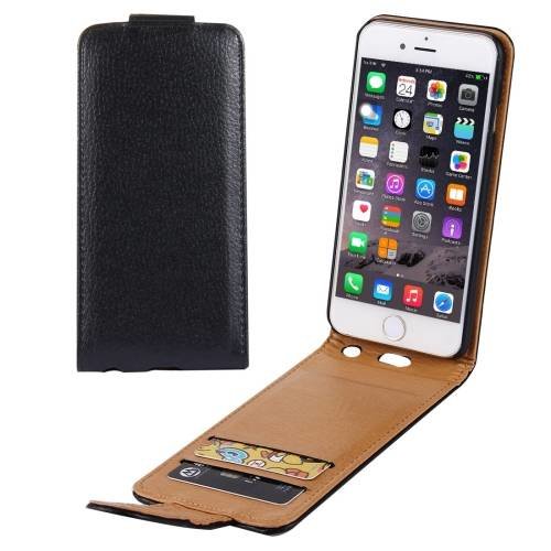 Кожаный чехол блокнот для iPhone 6/6S с вертикальным флипом с разъемом под карточки (Black)
