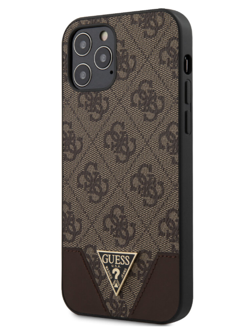 Чехол-накладка для iPhone 12 / 12 Pro (6.1) Guess 4G Triangle metal logo Hard PU, Brown (GUHCP12MPU4GHBR)