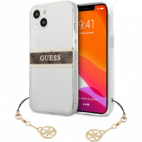Чехол для iPhone 13 mini Guess PC/TPU 4G Stripe Hard Tranparent + Gold charm (GUHCP13SKB4GBR)