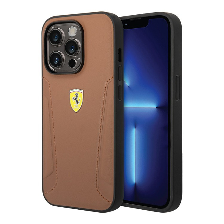 Чехол для iPhone 14 Pro Max Ferrari Leather Stamped sides Hard Camel (FEHCP14XRBUC)