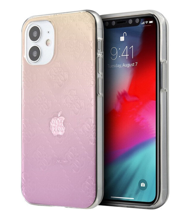 Чехол-накладка для iPhone 12 mini (5.4) Guess PC/TPU 4G in 3D raised Hard, Gradient Pink (GUHCP12S3D4GGPG)