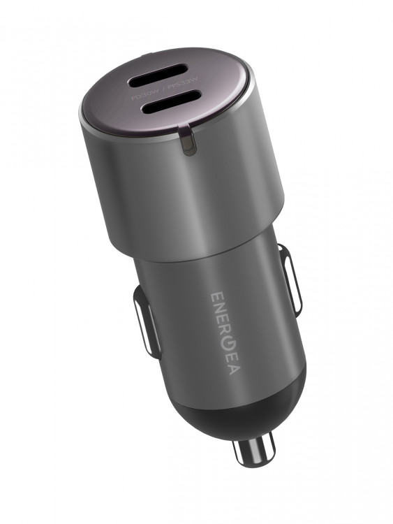 Автозарядка EnergEA Alu drive D60 с 2 портами USB Type-C PD/PPS (total 66W) Aluminium Gunmet (CAR-AD-D60)