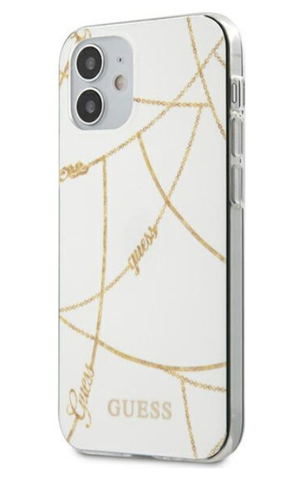 Чехол-накладка для iPhone 12 mini (5.4) Guess PC/TPU Chain design Hard, White/Gold (GUHCP12SPCUCHWH)