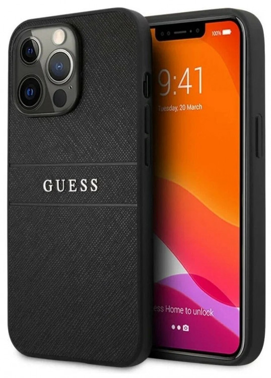 Чехол для iPhone 13 Pro Max Guess PU Saffiano with metal logo Hard Black (GUHCP13XPSASBBK)