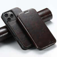 Кожаный чехол книжка Suteni для iPhone 16 Pro с Magsafe с разъемами для карточек (Brown)