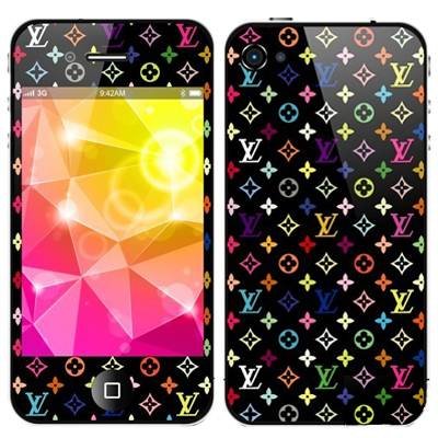 Наклейка Louis Vuitton для iPhone 4 / 4S на стекло и на заднюю панель комплект (Front+Back) разноцветная