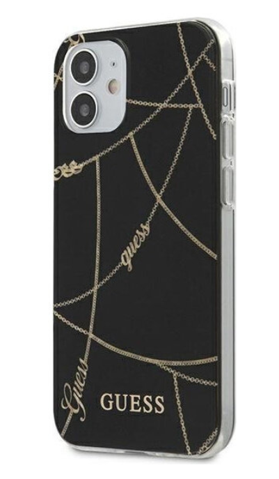 Чехол-накладка для iPhone 12 mini (5.4) Guess PC/TPU Chain design Hard, Black/Gold (GUHCP12SPCUCHBK)