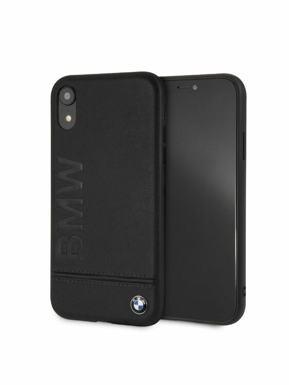 Кожаный чехол-накладка для iPhone XR BMW Signature Logo Imprint Hard Leather Black (BMHCI61LLSB)
