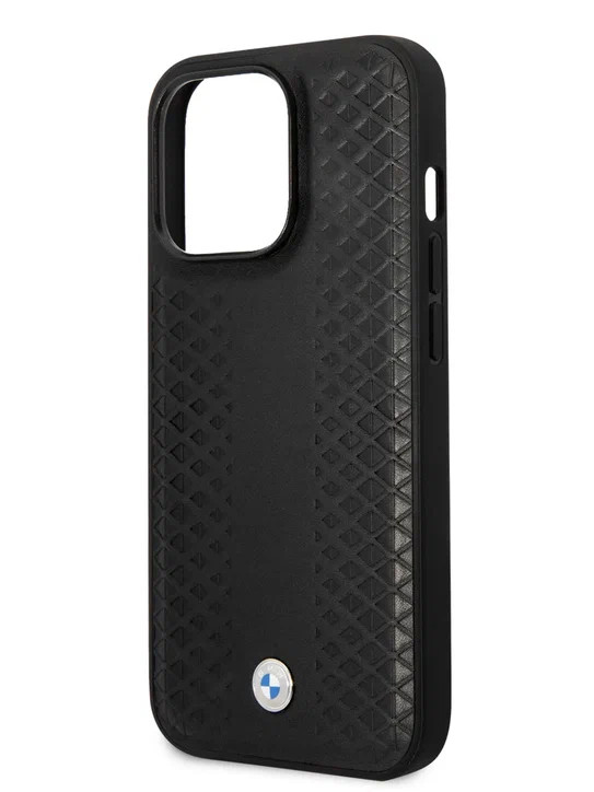Кожаный чехол для iPhone 14 Pro BMW Signature Diamond pattern Hard Black (BMHCP14L22RFGK)