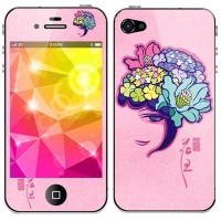 Наклейка розовая с цветами для iPhone 4 / 4S на стекло и на заднюю панель комплект (Front+Back)