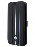 Кожаный чехол-книжка для iPhone 14 Pro BMW Signature Hot stamp lines Black (BMBKP14L22RVSK)