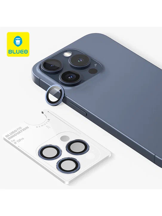 Защитное стекло для камеры iPhone 15 Pro BlueO Camera Lens PVD stainless steel 3 шт. Blue