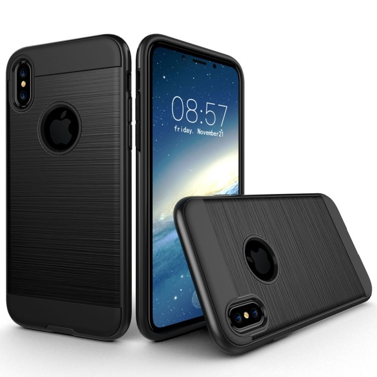 Противоударный защитный чехол для iPhone X / XS Brushed Texture PC+TPU (Black)