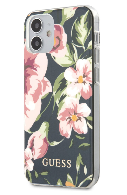 Чехол-накладка для iPhone 12 mini (5.4) Guess PC/TPU Flower Hard Shiny N.3, Navy (GUHCP12SIMLFL03)