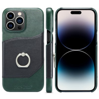 Кожаный чехол для iPhone 14 Pro Fierre Shann Oil Wax Genuine Leather с кольцом (Black)