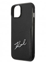 Чехол для iPhone 14 Lagerfeld PU Signature logo с кардслотом Hard Black (KLHCP14SCSSK)