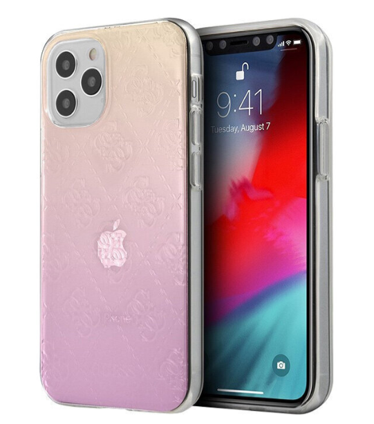 Чехол-накладка для iPhone 12 Pro Max (6.7) Guess 4G in 3D raised Hard PC/TPU, Gradient Pink (GUHCP12L3D4GGPG)