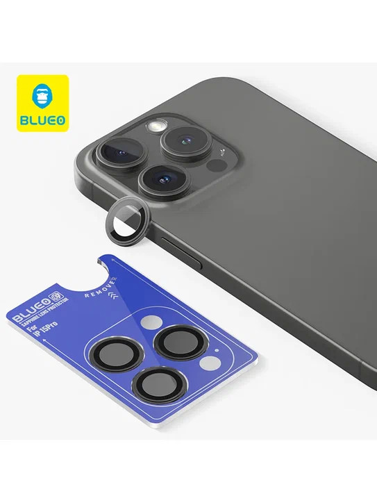 Защитное стекло для камеры iPhone 15 Pro BlueO Camera Lens SAPPHIRE metal armored 3 шт. Black