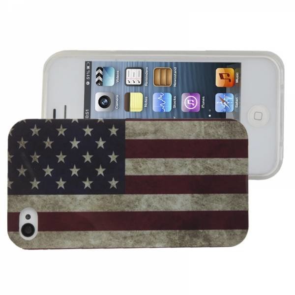 Гелевый чехол для iPhone 4 / 4S с флагом США ретро стиль USA flag